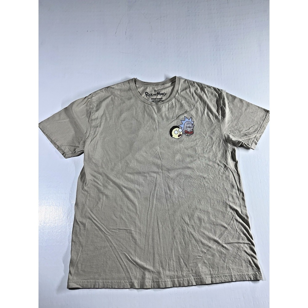 Rick & Morty Graphic Tee Beige Crew Neck Men's Size XL Adult Swim T-Shirt